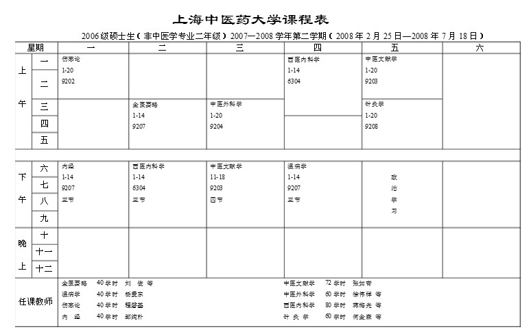 中醫(yī)藥大學(xué)09年藥學(xué)課程表