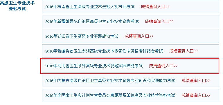 2016年河北衛(wèi)生高級(jí)職稱(chēng)考試成績(jī)查詢(xún)?nèi)肟谝验_(kāi)通