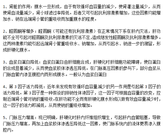 臨床上導致肝硬化形成腹水的主要因素分別是什么？