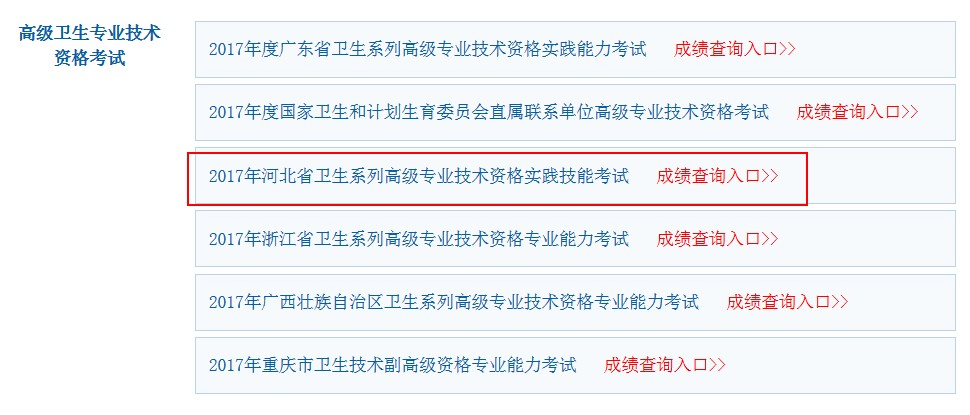 2017年河北省衛(wèi)生高級職稱考試成績查詢?nèi)肟谝验_通