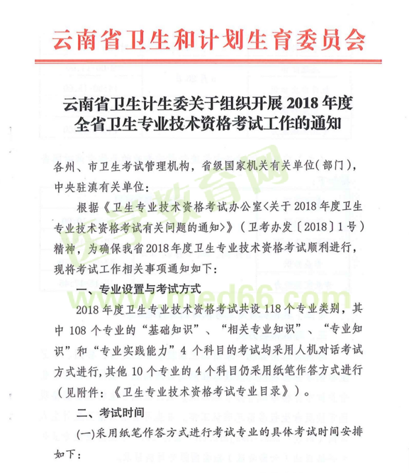 云南省2018年度全省衛(wèi)生專業(yè)技術資格考試|報名時間通知