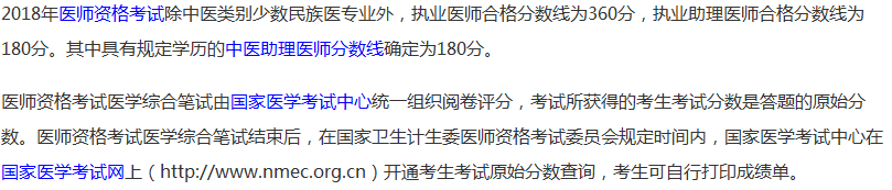 重慶市2018年中醫(yī)醫(yī)師資格考試分?jǐn)?shù)線公布了嗎？