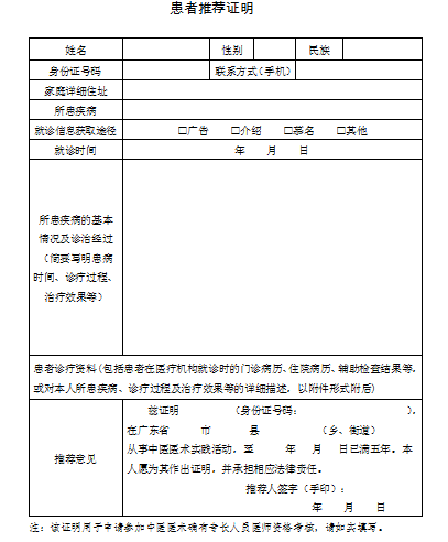 中醫(yī)醫(yī)術(shù)實踐證明材料、患者推薦表如何填寫