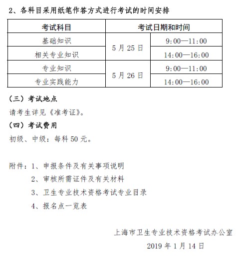 上?？键c(diǎn)2019年衛(wèi)生資格考試時(shí)間