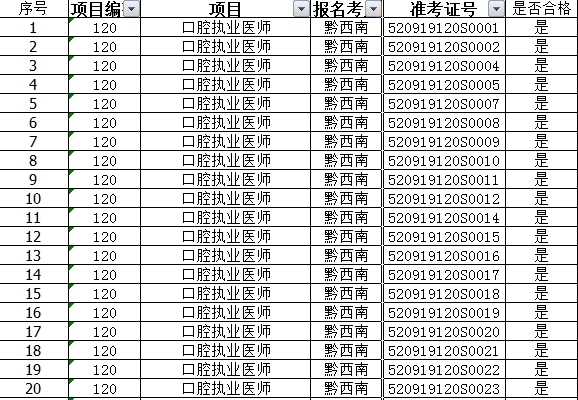 口腔執(zhí)業(yè)醫(yī)師黔西南技能成績