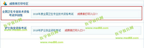 2019年初級護(hù)師考試成績單打印入口