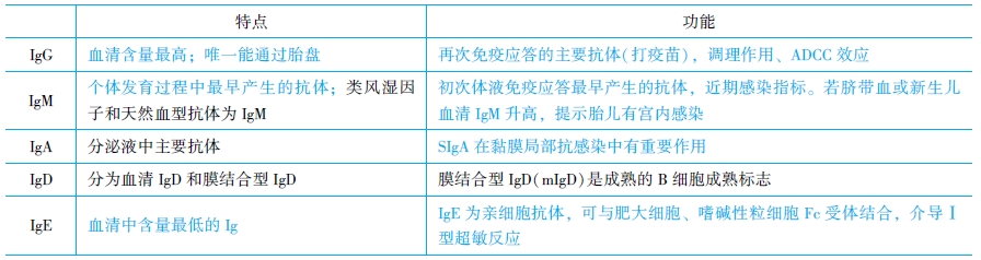 各類免疫球蛋白的主要功能特點