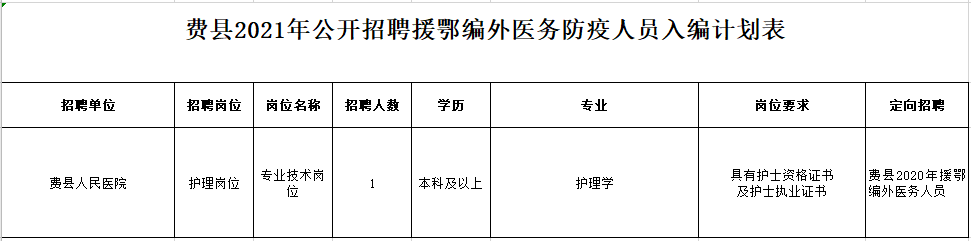 2021年度臨沂市費縣（山東省）公開招聘援鄂編外醫(yī)務防疫人員崗位計劃